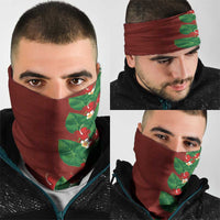 Hawaiian Taro Leaves-Hibiscus and Plumeria Neck Gaiter Polynesian Art-Kakau Tattoo Red