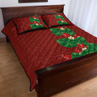Hawaiian Taro Leaves-Hibiscus and Plumeria Quilt Bed Set Polynesian Art-Kakau Tattoo Red