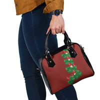 Hawaiian Taro Leaves-Hibiscus and Plumeria Shoulder Handbag Polynesian Art-Kakau Tattoo Red