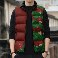 Hawaiian Taro Leaves-Hibiscus and Plumeria Sleeveless Puffer Jacket Polynesian Art-Kakau Tattoo Red