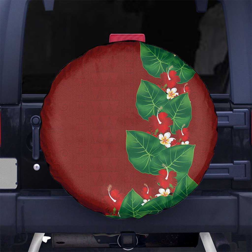 Hawaiian Taro Leaves-Hibiscus and Plumeria Spare Tire Cover Polynesian Art-Kakau Tattoo Red LT03 No hole Red - Polynesian Pride