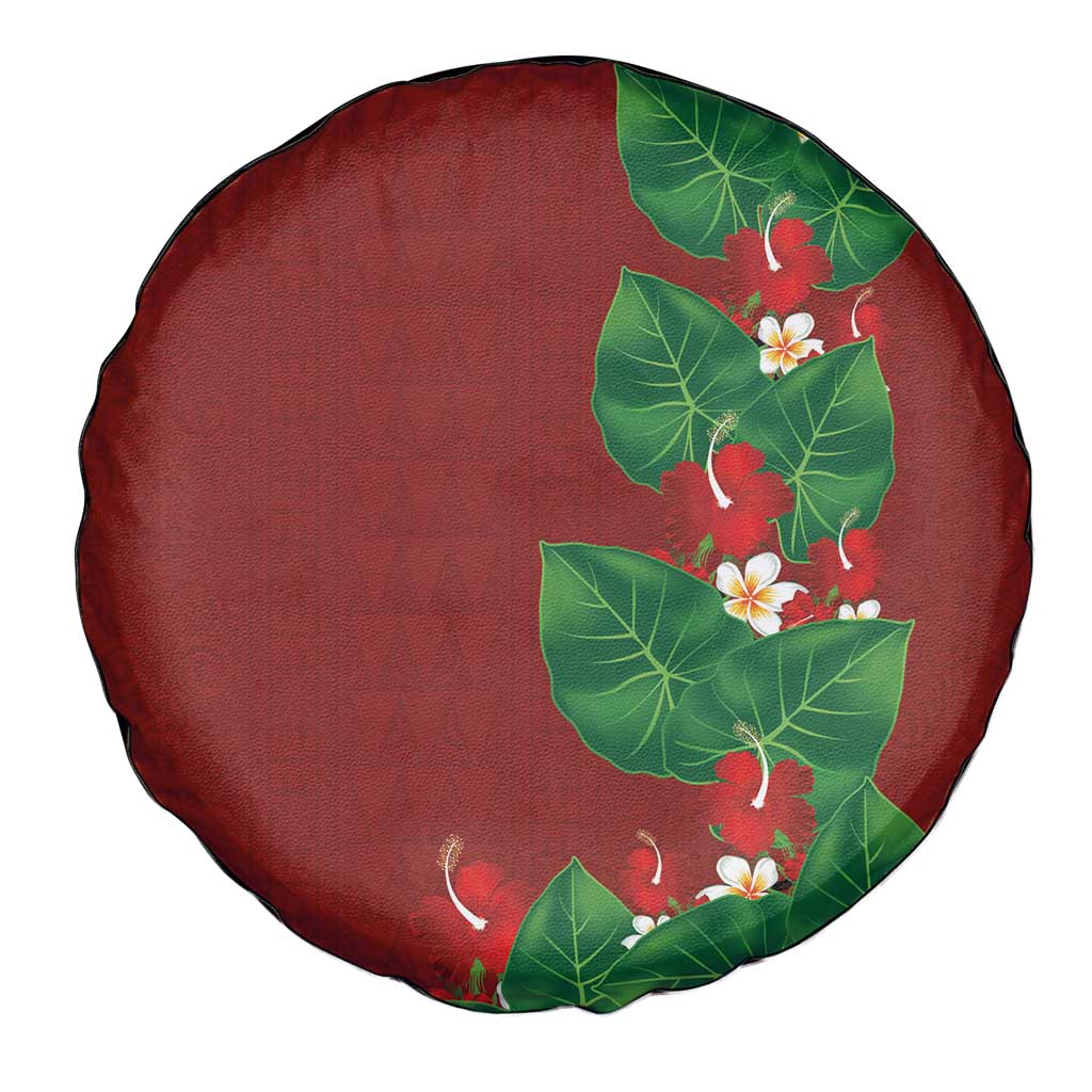 Hawaiian Taro Leaves-Hibiscus and Plumeria Spare Tire Cover Polynesian Art-Kakau Tattoo Red LT03 - Polynesian Pride
