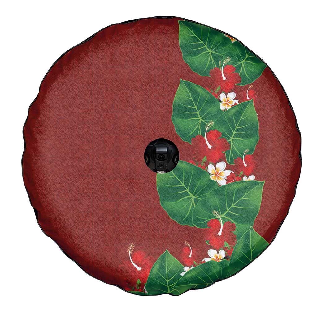 Hawaiian Taro Leaves-Hibiscus and Plumeria Spare Tire Cover Polynesian Art-Kakau Tattoo Red LT03 - Polynesian Pride