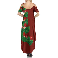 Hawaiian Taro Leaves-Hibiscus and Plumeria Summer Maxi Dress Polynesian Art-Kakau Tattoo Red LT03 - Polynesian Pride