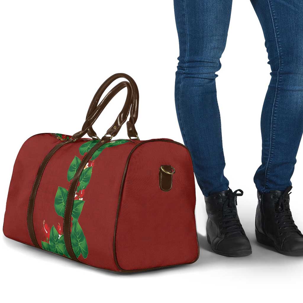 Hawaiian Taro Leaves-Hibiscus and Plumeria Travel Bag Polynesian Art-Kakau Tattoo Red LT03 - Polynesian Pride