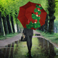Hawaiian Taro Leaves-Hibiscus and Plumeria Umbrella Polynesian Art-Kakau Tattoo Red