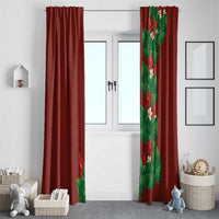 Hawaiian Taro Leaves-Hibiscus and Plumeria Window Curtain Polynesian Art-Kakau Tattoo Red