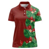 Hawaiian Taro Leaves-Hibiscus and Plumeria Women Polo Shirt Polynesian Art-Kakau Tattoo Red LT03 Female Red - Polynesian Pride