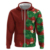 Hawaiian Taro Leaves-Hibiscus and Plumeria Zip Hoodie Polynesian Art-Kakau Tattoo Red LT03 Zip Hoodie Red - Polynesian Pride