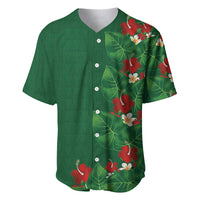 Hawaiian Taro Leaves-Hibiscus and Plumeria Baseball Jersey Polynesian Art-Kakau Tattoo Green