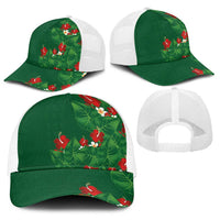 Hawaiian Taro Leaves-Hibiscus and Plumeria Baseball Net Cap Polynesian Art-Kakau Tattoo Green