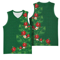 Hawaiian Taro Leaves-Hibiscus and Plumeria Basketball Jersey Polynesian Art-Kakau Tattoo Green LT03 - Polynesian Pride