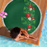 Hawaiian Taro Leaves-Hibiscus and Plumeria Beach Blanket Polynesian Art-Kakau Tattoo Green