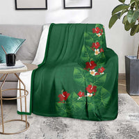 Hawaiian Taro Leaves-Hibiscus and Plumeria Blanket Polynesian Art-Kakau Tattoo Green