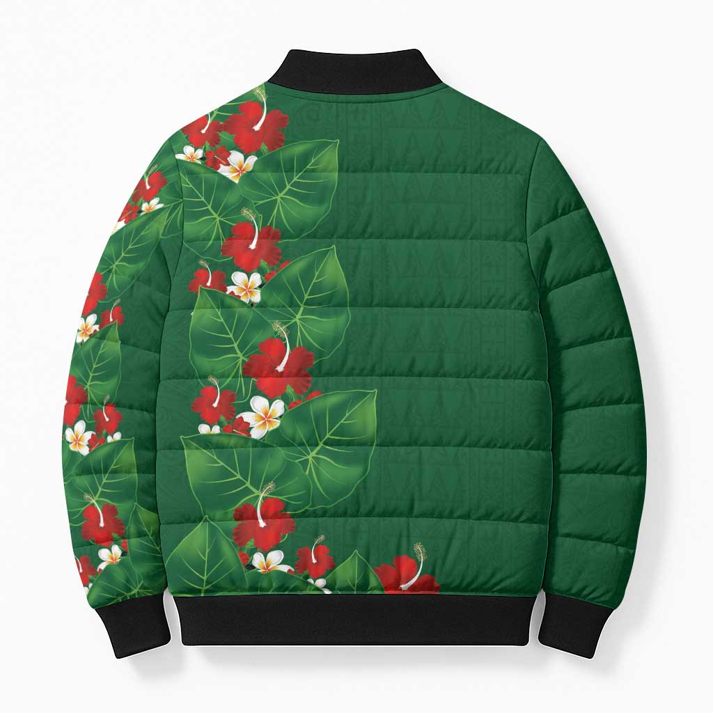 Hawaiian Taro Leaves-Hibiscus and Plumeria Bomber Puffer Jacket Polynesian Art-Kakau Tattoo Green LT03 - Polynesian Pride