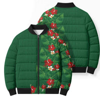 Hawaiian Taro Leaves-Hibiscus and Plumeria Bomber Puffer Jacket Polynesian Art-Kakau Tattoo Green LT03 - Polynesian Pride