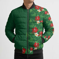 Hawaiian Taro Leaves-Hibiscus and Plumeria Bomber Puffer Jacket Polynesian Art-Kakau Tattoo Green LT03 - Polynesian Pride
