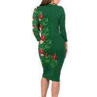 Hawaiian Taro Leaves-Hibiscus and Plumeria Family Matching Long Sleeve Bodycon Dress and Hawaiian Shirt Polynesian Art-Kakau Tattoo Green LT03 - Polynesian Pride