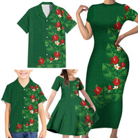 Hawaiian Taro Leaves-Hibiscus and Plumeria Family Matching Short Sleeve Bodycon Dress and Hawaiian Shirt Polynesian Art-Kakau Tattoo Green LT03 - Polynesian Pride