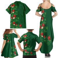 Hawaiian Taro Leaves-Hibiscus and Plumeria Family Matching Summer Maxi Dress and Hawaiian Shirt Polynesian Art-Kakau Tattoo Green LT03 - Polynesian Pride