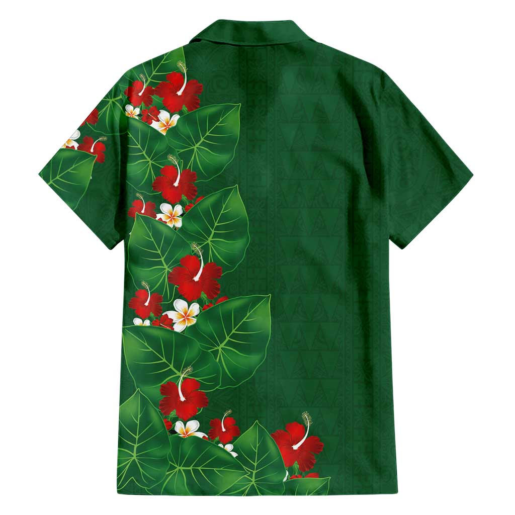 Hawaiian Taro Leaves-Hibiscus and Plumeria Family Matching Summer Maxi Dress and Hawaiian Shirt Polynesian Art-Kakau Tattoo Green LT03 - Polynesian Pride