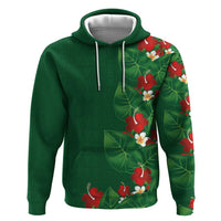 Hawaiian Taro Leaves-Hibiscus and Plumeria Hoodie Polynesian Art-Kakau Tattoo Green LT03 Pullover Hoodie Green - Polynesian Pride