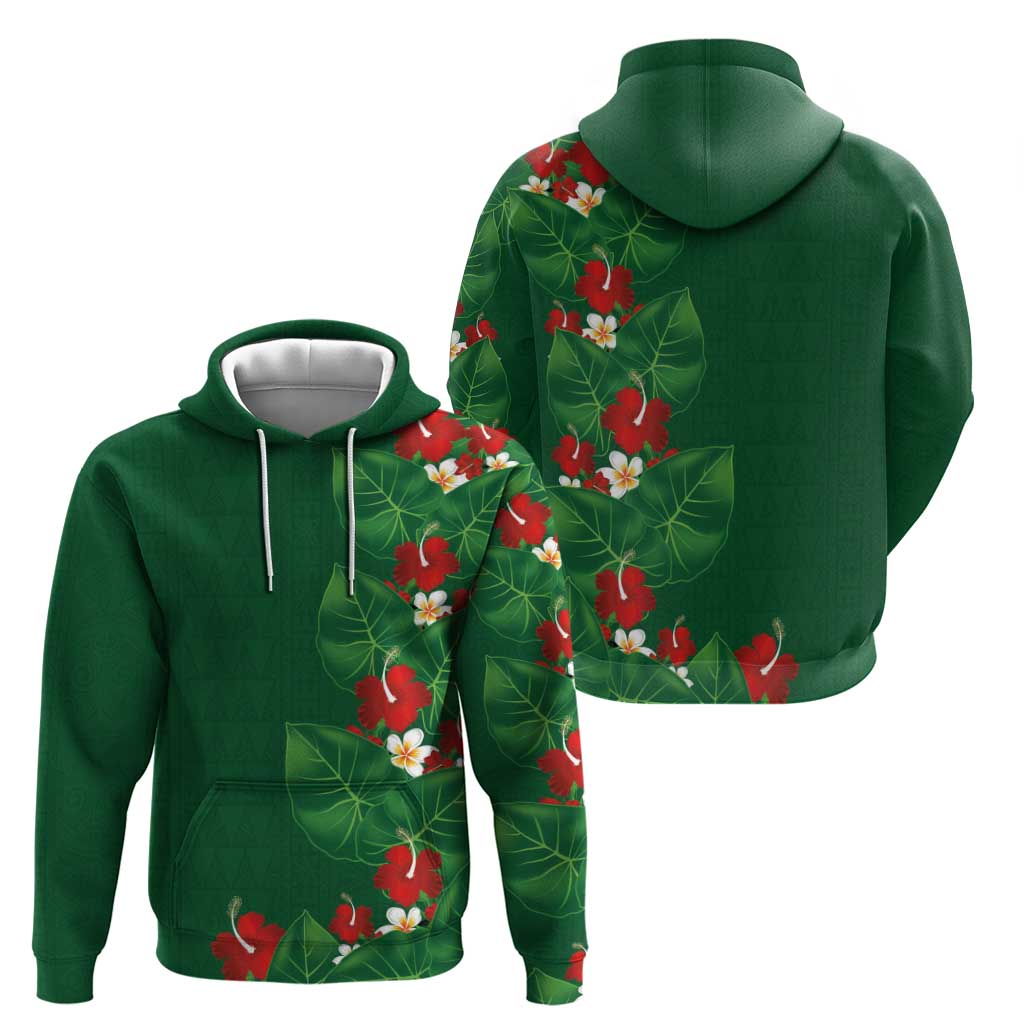 Hawaiian Taro Leaves-Hibiscus and Plumeria Hoodie Polynesian Art-Kakau Tattoo Green LT03 - Polynesian Pride