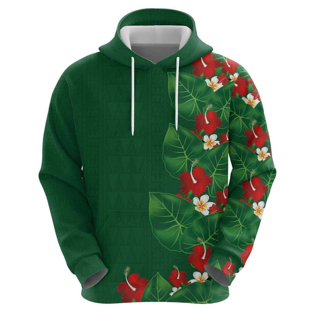 Hawaiian Taro Leaves-Hibiscus and Plumeria Hoodie Polynesian Art-Kakau Tattoo Green LT03 - Polynesian Pride