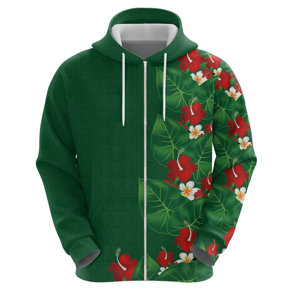 Hawaiian Taro Leaves-Hibiscus and Plumeria Hoodie Polynesian Art-Kakau Tattoo Green LT03 - Polynesian Pride