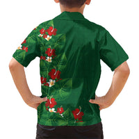 Hawaiian Taro Leaves-Hibiscus and Plumeria Kid Hawaiian Shirt Polynesian Art-Kakau Tattoo Green LT03 - Polynesian Pride