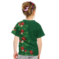 Hawaiian Taro Leaves-Hibiscus and Plumeria Kid T Shirt Polynesian Art-Kakau Tattoo Green LT03 - Polynesian Pride