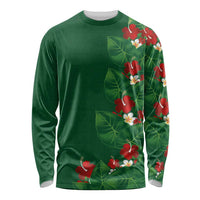 Hawaiian Taro Leaves-Hibiscus and Plumeria Long Sleeve Shirt Polynesian Art-Kakau Tattoo Green LT03 Unisex Green - Polynesian Pride