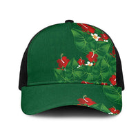 Hawaiian Taro Leaves-Hibiscus and Plumeria Mesh Trucker Cap Polynesian Art-Kakau Tattoo Green