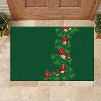Hawaiian Taro Leaves-Hibiscus and Plumeria Rubber Doormat Polynesian Art-Kakau Tattoo Green