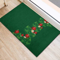 Hawaiian Taro Leaves-Hibiscus and Plumeria Rubber Doormat Polynesian Art-Kakau Tattoo Green