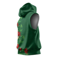 Hawaiian Taro Leaves-Hibiscus and Plumeria Sleeveless Hoodie Polynesian Art-Kakau Tattoo Green LT03 - Polynesian Pride