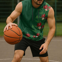 Hawaiian Taro Leaves-Hibiscus and Plumeria Sleeveless Hoodie Polynesian Art-Kakau Tattoo Green LT03 - Polynesian Pride