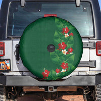 Hawaiian Taro Leaves-Hibiscus and Plumeria Spare Tire Cover Polynesian Art-Kakau Tattoo Green LT03 Green - Polynesian Pride