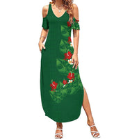 Hawaiian Taro Leaves-Hibiscus and Plumeria Summer Maxi Dress Polynesian Art-Kakau Tattoo Green LT03 Women Green - Polynesian Pride