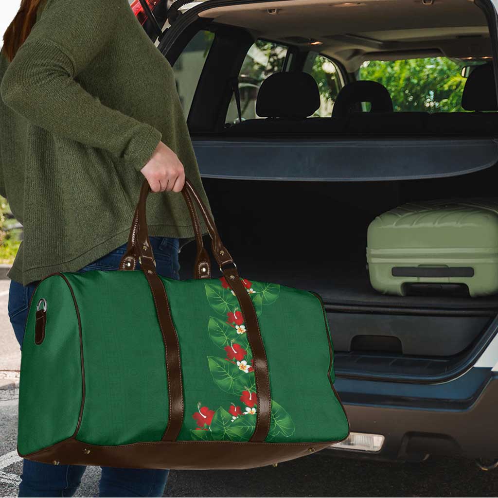 Hawaiian Taro Leaves-Hibiscus and Plumeria Travel Bag Polynesian Art-Kakau Tattoo Green LT03 - Polynesian Pride
