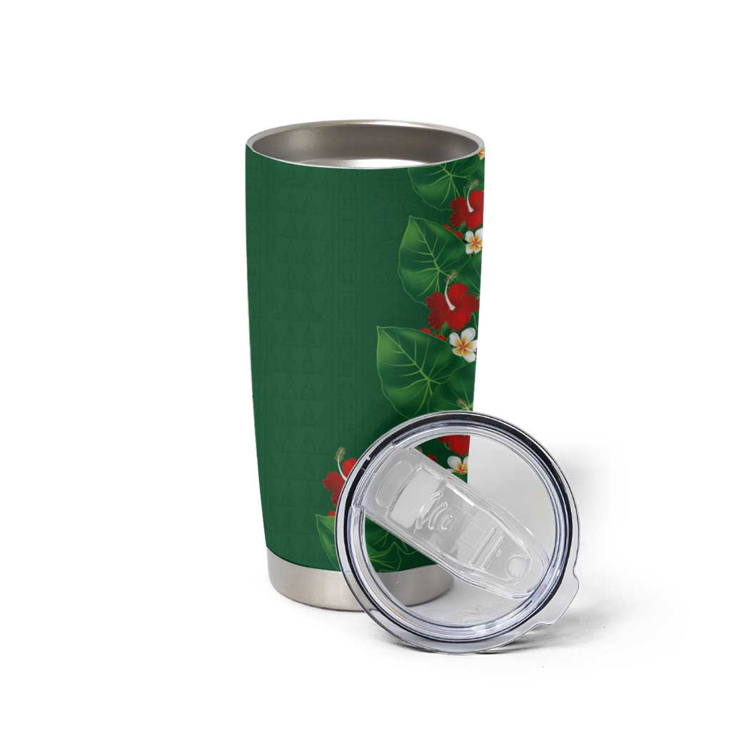 Hawaiian Taro Leaves-Hibiscus and Plumeria Tumbler Cup Polynesian Art-Kakau Tattoo Green LT03 - Polynesian Pride