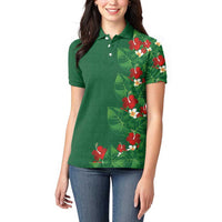 Hawaiian Taro Leaves-Hibiscus and Plumeria Women Polo Shirt Polynesian Art-Kakau Tattoo Green LT03 - Polynesian Pride