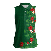 Hawaiian Taro Leaves-Hibiscus and Plumeria Women Sleeveless Polo Shirt Polynesian Art-Kakau Tattoo Green LT03 Female Green - Polynesian Pride