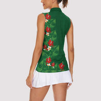 Hawaiian Taro Leaves-Hibiscus and Plumeria Women Sleeveless Polo Shirt Polynesian Art-Kakau Tattoo Green LT03 - Polynesian Pride