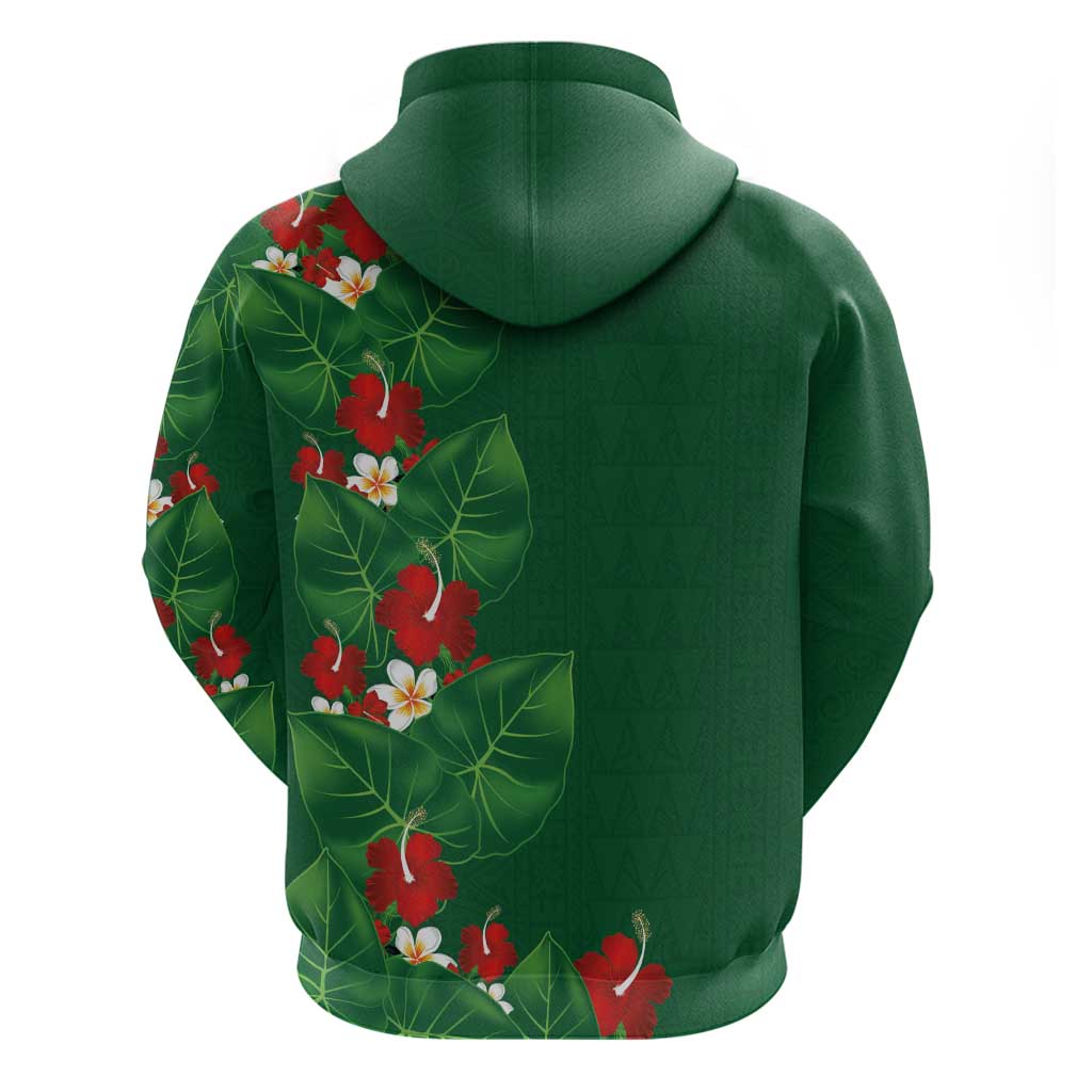 Hawaiian Taro Leaves-Hibiscus and Plumeria Zip Hoodie Polynesian Art-Kakau Tattoo Green LT03 - Polynesian Pride