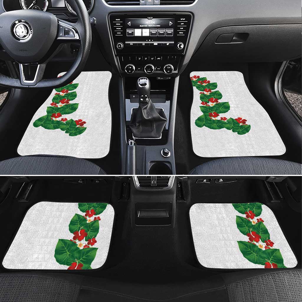 Hawaiian Taro Leaves-Hibiscus and Plumeria Car Mats Polynesian Art-Kakau Tattoo White
