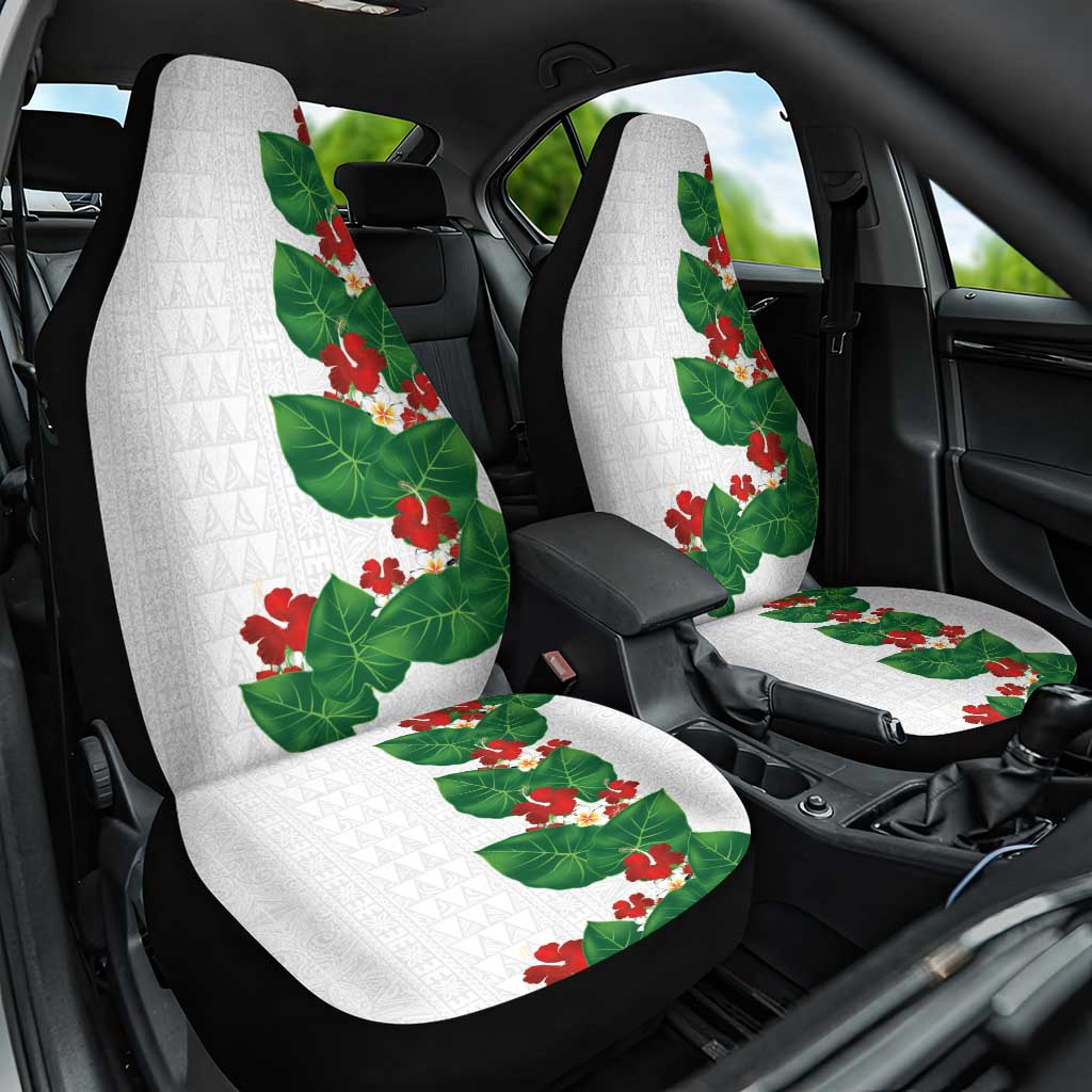 Hawaiian Taro Leaves-Hibiscus and Plumeria Car Seat Cover Polynesian Art-Kakau Tattoo White LT03 One Size White - Polynesian Pride