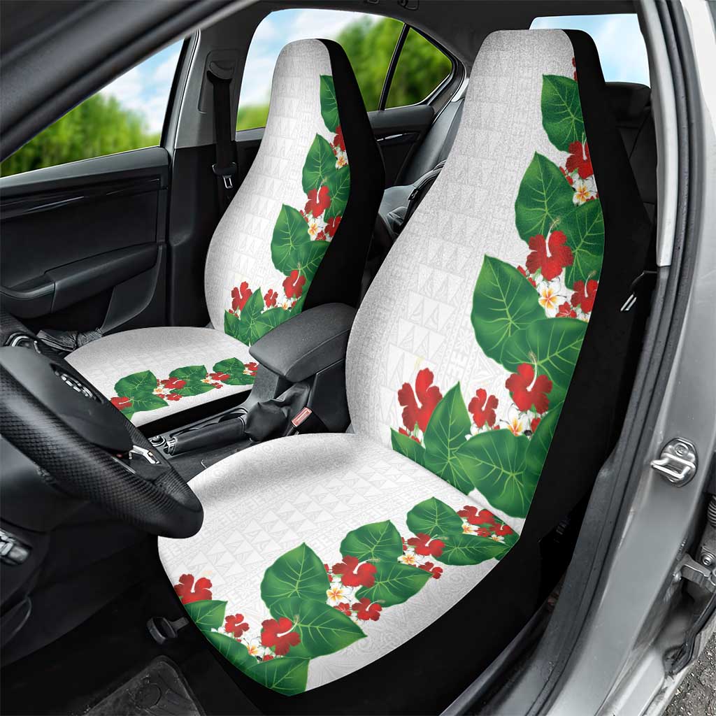 Hawaiian Taro Leaves-Hibiscus and Plumeria Car Seat Cover Polynesian Art-Kakau Tattoo White LT03 - Polynesian Pride