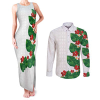 Hawaiian Taro Leaves-Hibiscus and Plumeria Couples Matching Tank Maxi Dress and Long Sleeve Button Shirt Polynesian Art-Kakau Tattoo White LT03 White - Polynesian Pride