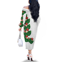 Hawaiian Taro Leaves-Hibiscus and Plumeria Family Matching Off The Shoulder Long Sleeve Dress and Hawaiian Shirt Polynesian Art-Kakau Tattoo White LT03 - Polynesian Pride